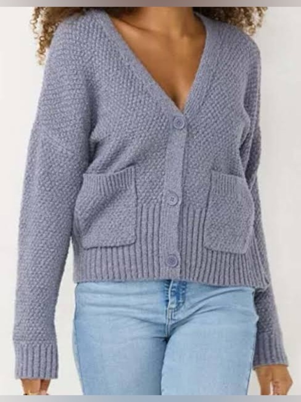 LC Lauren Conrad Dusty Lavender Button V-Neck Pocket Cardigan Women’s Small